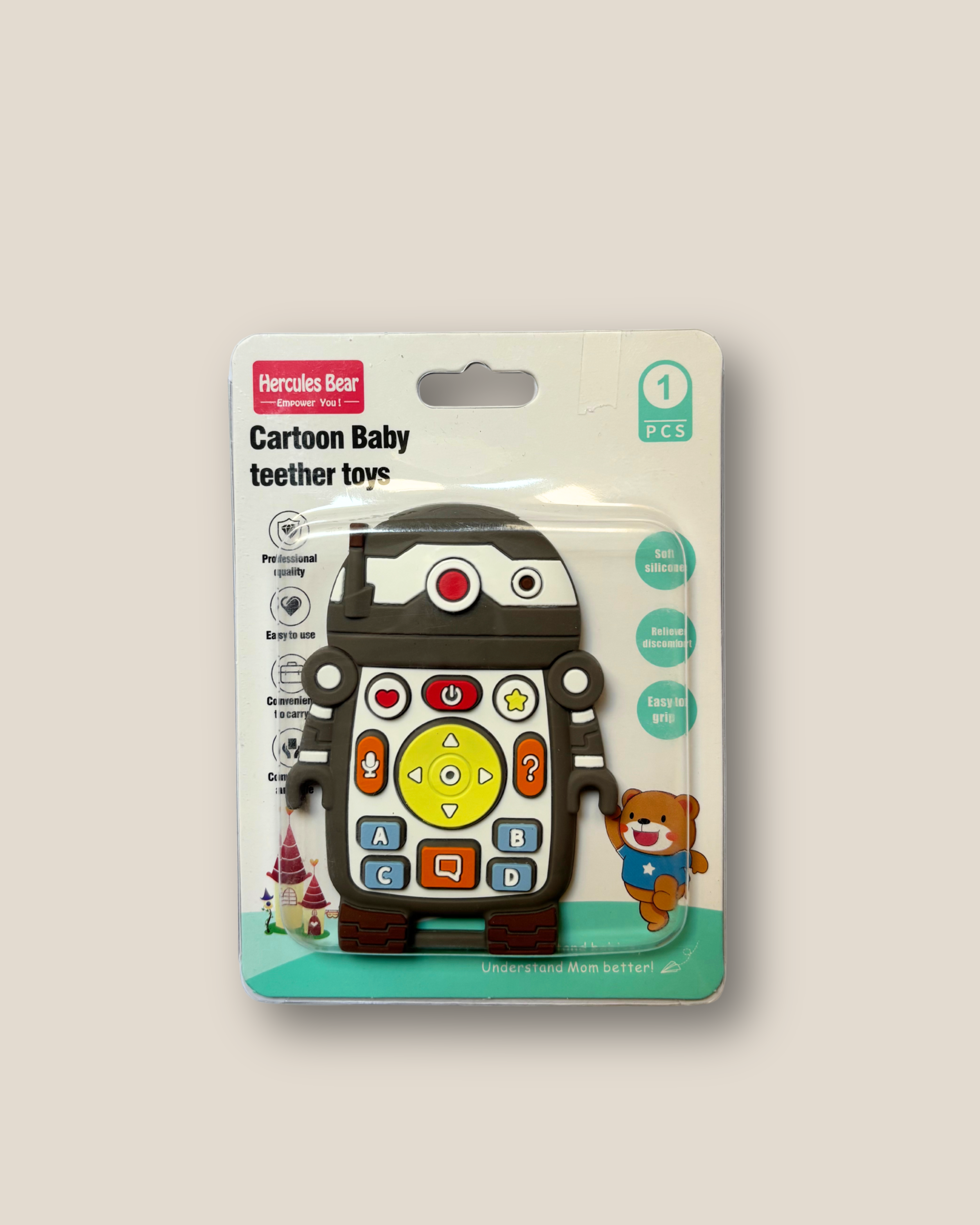 Hercules Bear Cartoon Baby Teether Toys - Interactive Robot Teething Toy with Soft Silicone Design